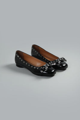 Eyelets Bow Ballerina Black