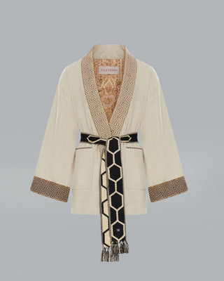 Textured Linen Kimono Off White